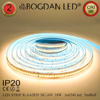 LED STRIP K-AA2835-240-4000K DC-24V  18W/1M IP20 ยี่ห้อBOGDAN LED แอลอีดีไฟเส้นสำหรับตกแต่ง 1200LED/5M 90W/5M Grade A