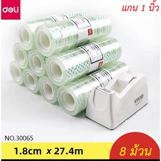 Deli (8 ม้วน/แพค) สก๊อตเทปใส เทปกาว OPP แกนเล็ก กว้าง 1.7 cm ยาว 30 หลา