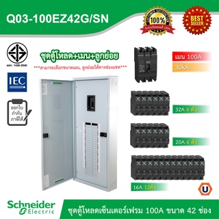 Schneider ชุดตู้โหลดเซ็นเตอร์สแควร์ดีเฟรม 100A ขนาด 42 ช่อง + เมนเบรกเกอร์ 100A, 30kA + ลูกย่อย ขนาด 32A/20A/16A