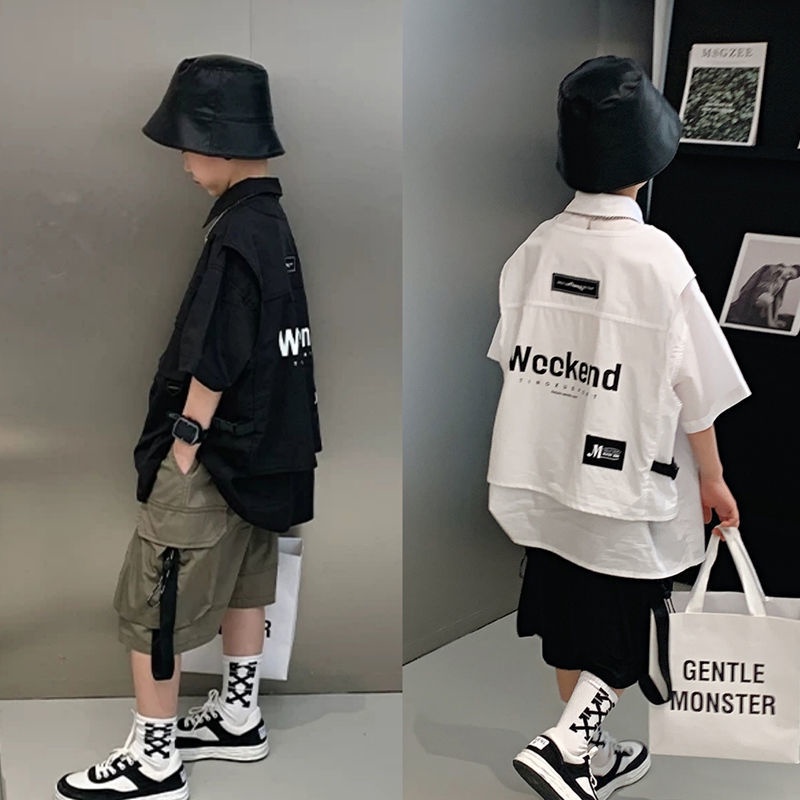 เสื้อเชิ้ตแขนสั้น ทรงหลวม แฟชั่นสําหรับเด็กผู้ชาย
