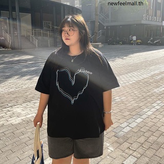 [2XL-6XL] เสื้อยืดลําลอง แขนสั้น พิมพ์ลายหัวใจ ทรงหลวม โอเวอร์ไซซ์ สําหรับสตรี