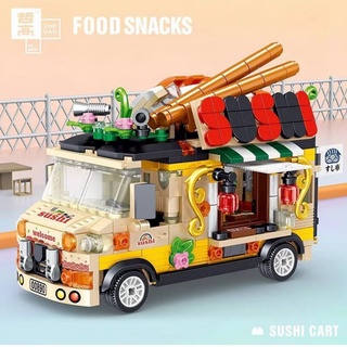 ชุดตัวต่อ Zhe Gao  NO.00890 จำนวน 606 PCS Food Truckชุดรถบรรทุกอาหารรถซูชิ  กับร้านชุดสร้างสร้างสรรค์ มาในตัวเซ็ทสุดคุ้ม