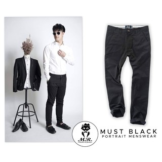 กางเกงชิโน่ ผ้ายืด  สีดำ (Black) portrait menswear Spandex Chino by Mr.Slacks &amp; Jeans #กางเกงขายาว #เสื้อผ้าแฟชั่นผู้ชาย