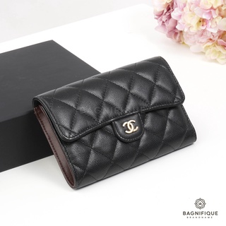 CHANEL TRIFOLD SHORT WALLET IN BLACK CAVIAR SHW