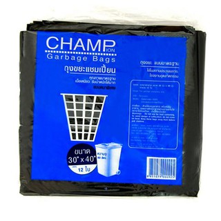 CHAMPION ถุงขยะแชมเปี้ยน แบบหนา ขนาด 30 x 40 นิ้ว (แพ็ค 12 ใบ) สีดำ