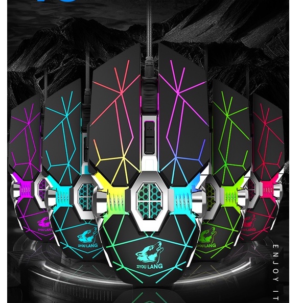 เมาส์ Freewolf  เมาส์เกมมิ่ง เม้าส์แบบมีสาย  Mouse Wired Mouse 6D 4-Speed DPI RGB Gaming Mouse for PUBG / COCO-PHONE