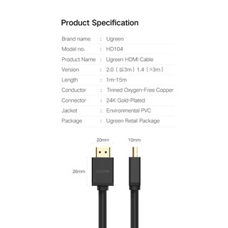 UGREEN อะแดปเตอร์สาย HDMI 4K/60Hz HDMI 2.0 สำหรับ PC TV Xiaomi Mi Box PS4