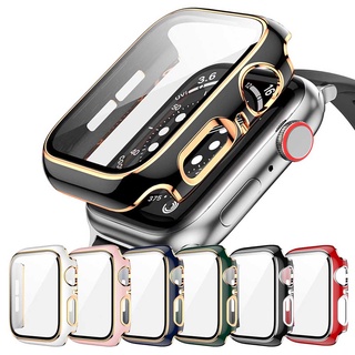 2-in-1 เคสแข็ง พร้อมกระจกนิรภัยกันรอยหน้าจอ สําหรับ Apple Watch 41 มม. 45 มม. 40 มม. 44 มม. iWatch Series 7 SE 6 5 4