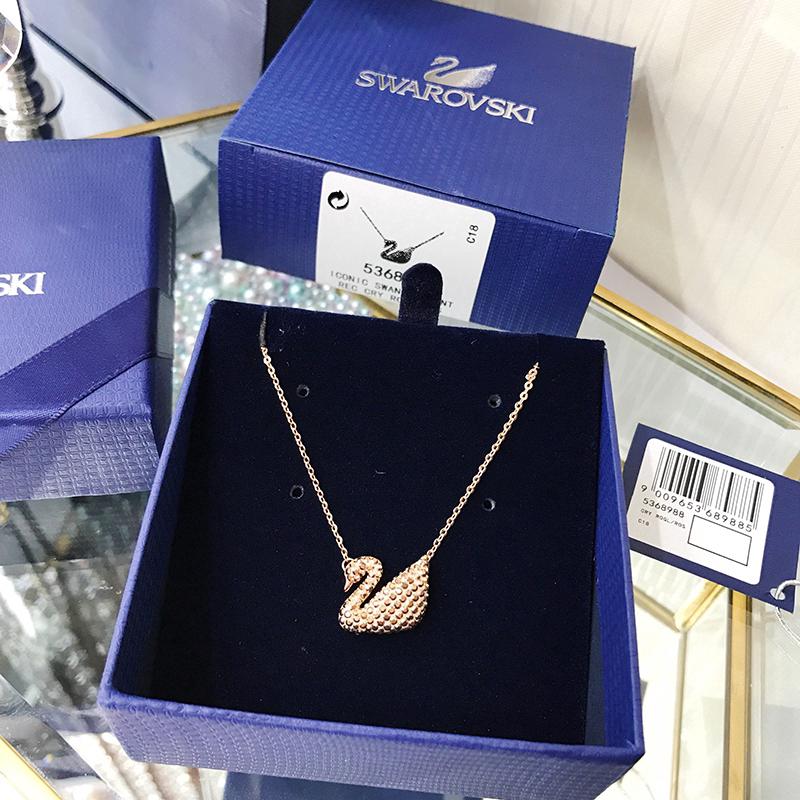 Swarovski Fashion Womens Rose Gold Swan Necklace Clavicle Chain Pendant