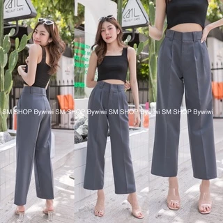 🌈รุ่น AA🌈กางเกงขากระบอกใหญ่สุดฮิต หูคู่สวยๆ ทำงาน แฟชั่น งานป้าย SMSHOP ผ้าไอวี่ ผ้าเปเป้ S - 2XL พร้อมส่ง