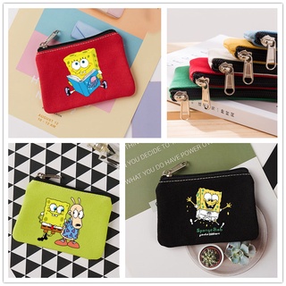 กระเป๋าใส่เหรียญ ผ้าแคนวาส ขนาดเล็ก ลาย SpongeBob น่ารัก เหมาะกับของขวัญ สําหรับนักเรียน