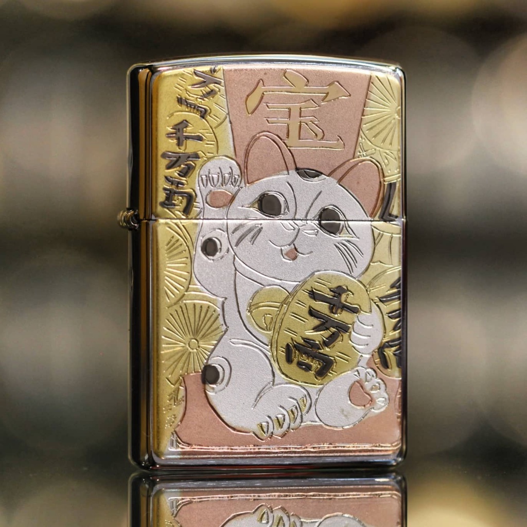 Zippo ZA-5-81A ซิปโป้ญี่ปุ่น ลายแมวกวัก Manekineko ของแท้ รับประกันตลอดชีวิต