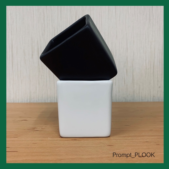 กระถางเซรามิก สีขาว สีดำ สไตล์มินิมอล  เคลือบมัน ทรงสี่เหลี่ยมเล็ก - รูปที่ 3