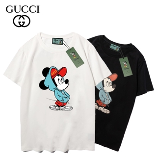 พร้อมส่ง Gu-Cc-I เสื้อยืดแขนสั้นผ้าฝ้ายพิมพ์ลายมิกกี้พลัสไซส์สําหรับคู่รัก