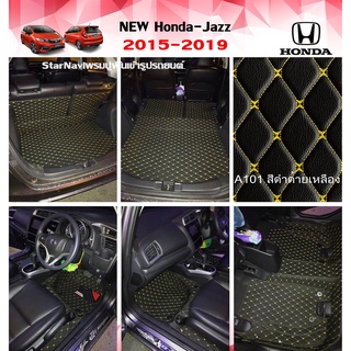 Starnavi พรมปูพื้นรถยนต์ สำหรับ Honda Jazz 2015-2019 6ชิ้น พรมปูพื้นในรถ สีดำด้ายแดง ส่งฟรี อุปกรณ์ภายในรถ โรงงานผลิตเอง