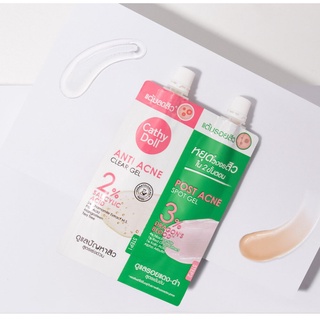 (ซองขาว-เขียว) Cathy Doll Post Acne Spot Gel / Cathy Doll Anti Acne Clear Gel 2% เคที่ดอลล์ ชุดเจลแต้มสิว 3g. + 3g.