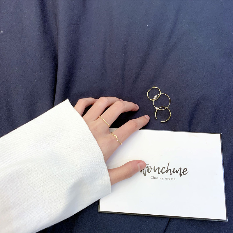 (MHANG) 5PCS/แหวนโลหะผสม สีเงิน ประดับไข่มุก แฟชั่น สําหรับผู้หญิง - รูปที่ 6