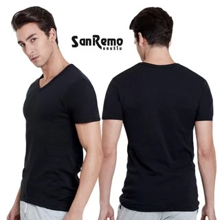 Sanremo Modern Classic แซนรีโม เสื้อยืดผู้ชาย เสื้อยืด คอวี แขนสั้น Cotton นุ่มสบาย ระบายเหงื่อดี สีขาว สีดำ NIS-SCT3