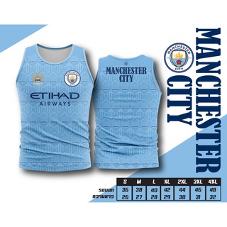 เสื้อบอลพิมพ์ลาย สโมสรฟุตบอล แมนซิตี้ แขนกุด สีฟ้า MANCITY