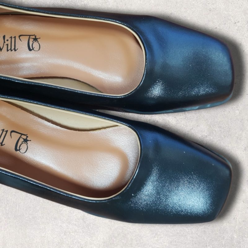 (ส้นเดินง่าย หนังนิ่ม)SIZE35-45 คัดชูผู้หญิงหัวตัดใส่รับปริญญา WILL TOO รหัส505สีดำ