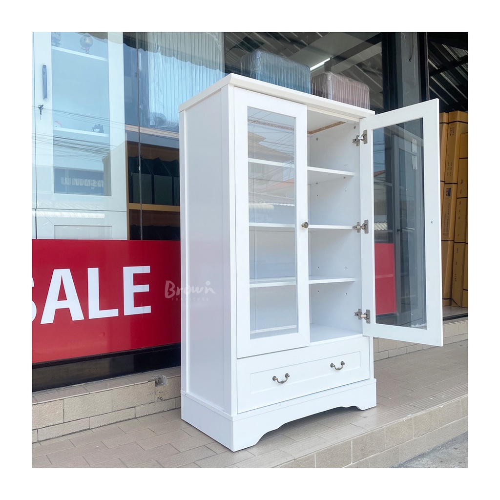 ตู้โชว์กระจก80ซม. ตู้โชว์สไตล์วินเทจ กว้าง80x43x138ซม. มี2สไตล์ [สินค้ามีพร้อมส่ง]Brownfurniture
