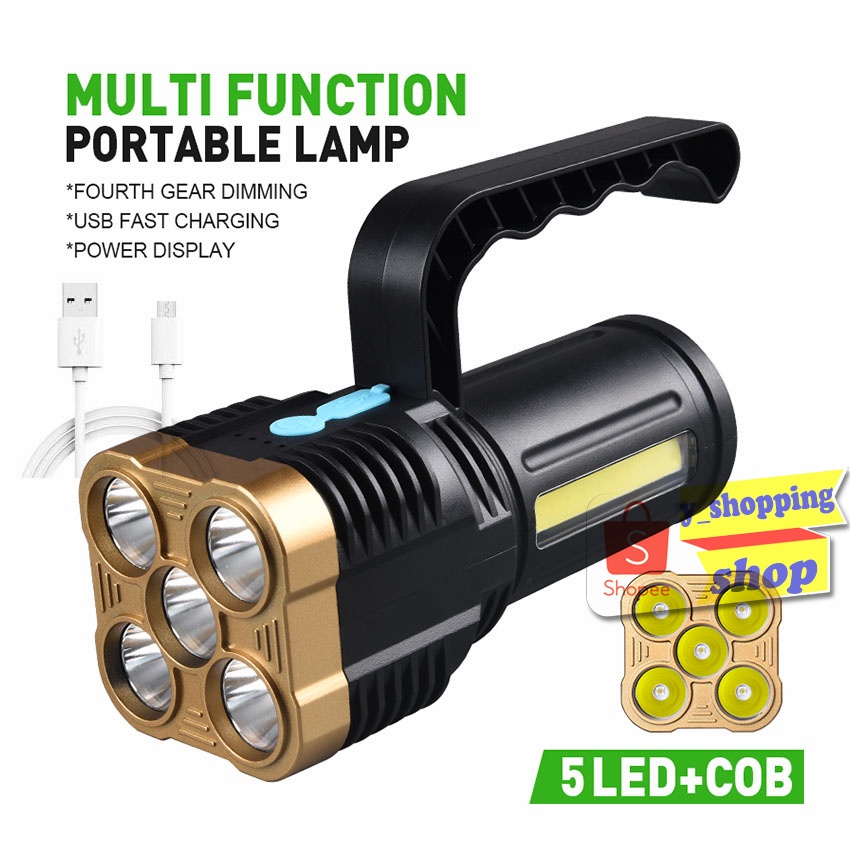LS-5LED +COB  ไฟฉายแรงสูง  Flashlight USB Rechargeable OSL+ COB Work Light 4โหมด