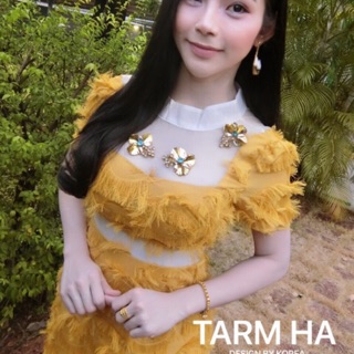 ชุดเดรสยาว ขนนก งาม 3Dงานป้าย Tarm-Ha