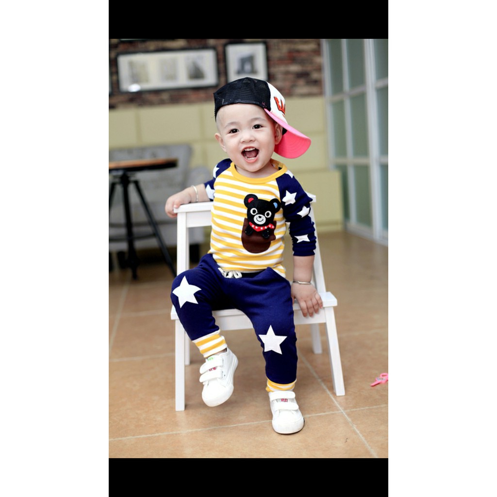 Teddy TALES ชุดเด็กผู้ชาย ลายทางสีเหลือง