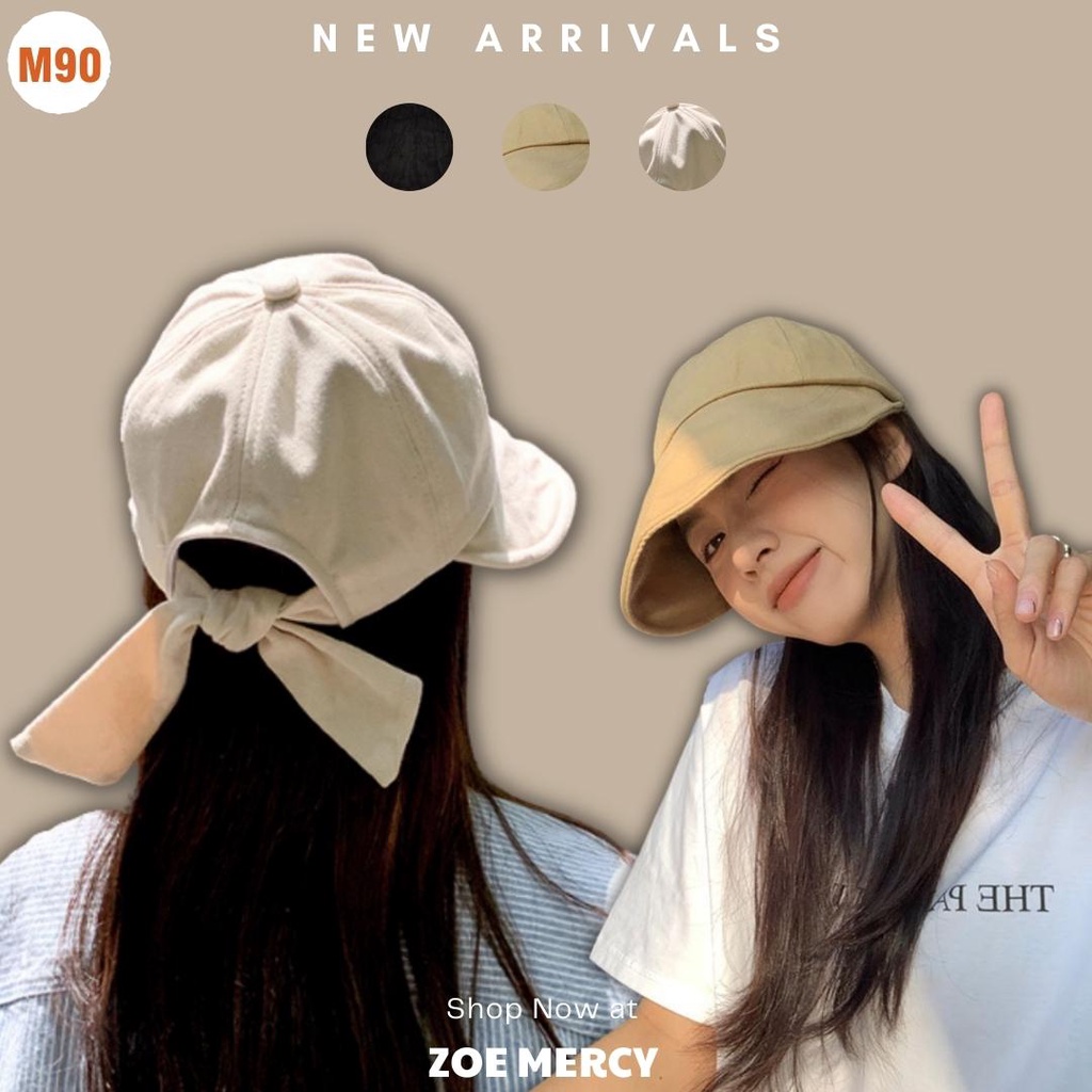 [AVAILABLE]- หมวกกันแดดผูกโบว์ Ulzzang (M90)