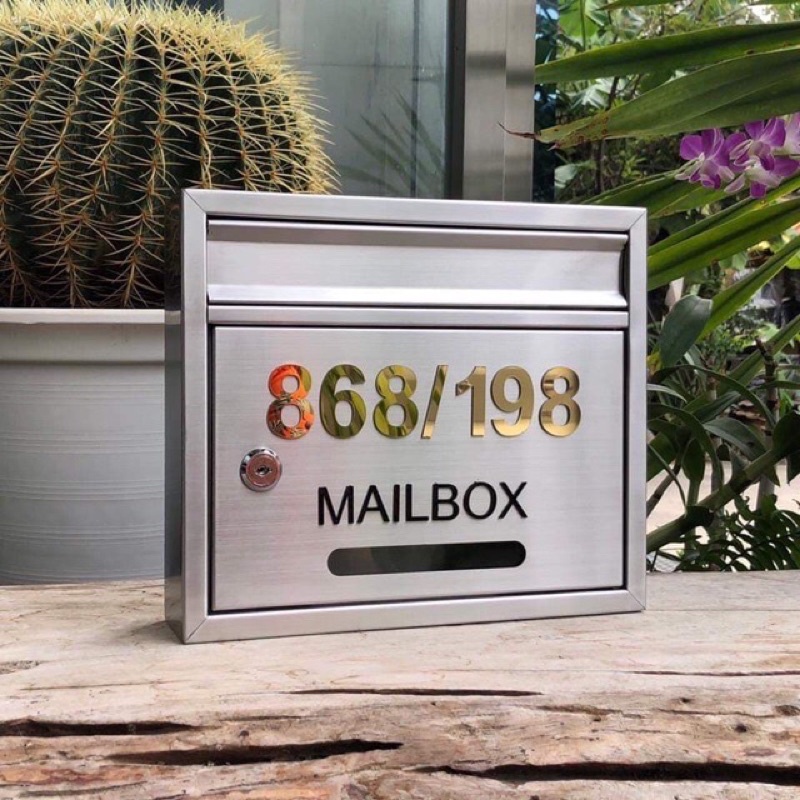 ตู้จดหมายสแตนเลส เกรด304 รุ่นนิยม พร้อมติดเลขที่บ้านกล่องใส่จดหมาย Mailbox รุ่นขายดี งานคุณภาพ