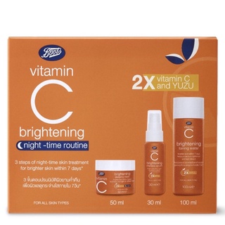 🔥 สูตรใหม่ Boots Vitamin C gift sets บู๊ทส์ วิตามินซี ไนท์-ไทม์ ไบรท์เทนนิ่ง รูทีน set3ชิ้น