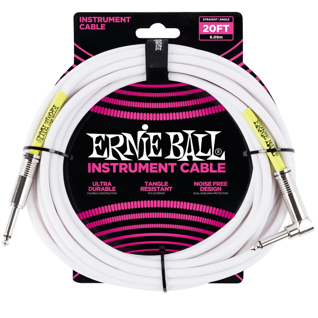ERNIE BALL® สายแจ็คกีตาร์ 6 เมตร หัวตรง/หัวงอ แบบตัวนำสัญญาณคู่ (Guitar & Instrument Cable / P06047)