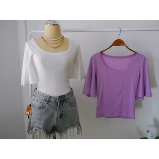 เสื้อยืดแฟชั่นเข้ารูป แขนระบายใหญ่