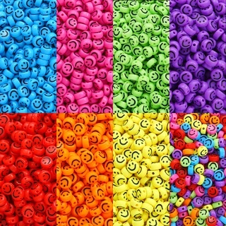 ประมาณ100ชิ้นหน้ายิ้มแบนลูกปัดอะคริลิสีทึบลูกปัดทําเองสร้อยข้อมือสร้อยคอต่างหูลูกปัดวัสดุ