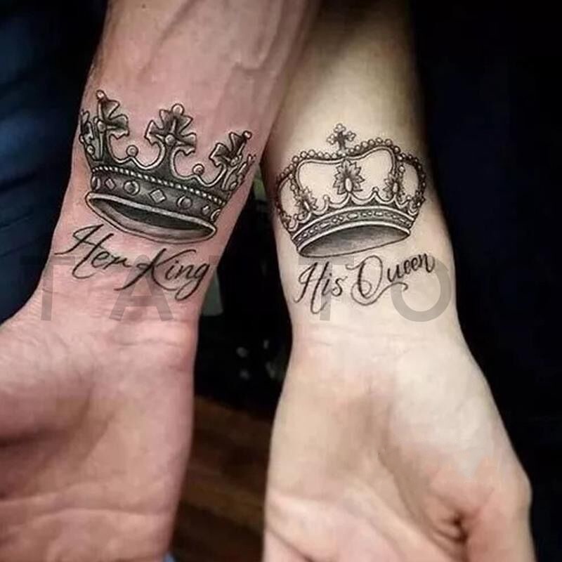 สติกเกอร์รอยสักชั่วคราว ลายมงกุฎราชาราชินี กันน้ํา สําหรับผู้หญิง และผู้ชาย 2023