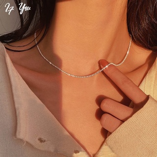สร้อยคอโชคเกอร์ เงิน 925 ประดับกลิตเตอร์ สไตล์เกาหลี