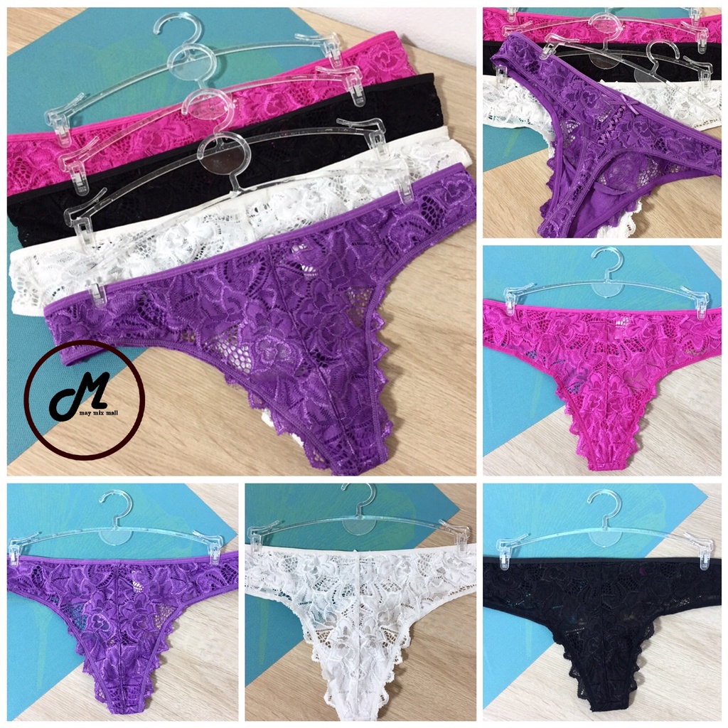 MG013[7-g262/ฺB7-G084/123]จีสตริง4สี(ขาว-ชมพู-ม่วง-ดำ)L,LL,XL มีเอวยืดได้ถึง 50 นิ้ว ผ้าลูกไม้นุ่มโป