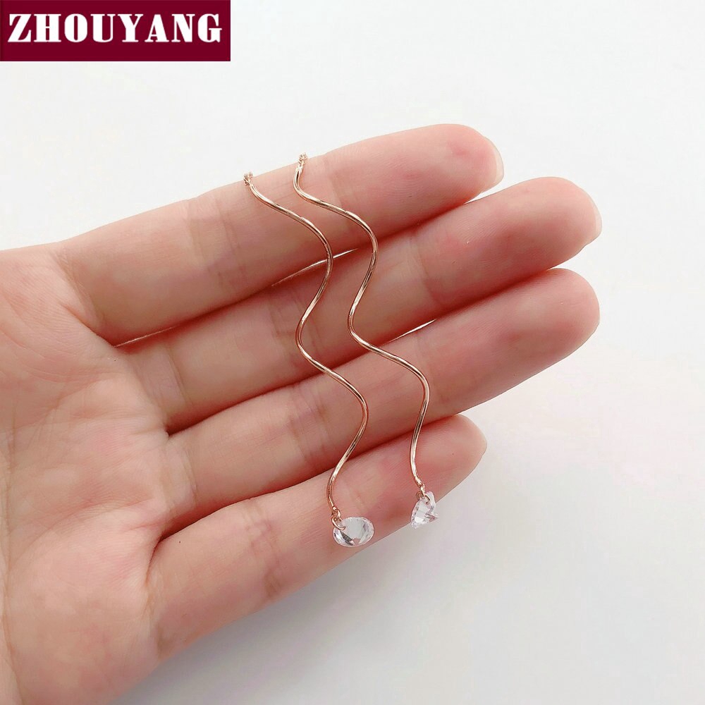 ZHOUYANG ต่างหูสำหรับผู้หญิง แต่งเพชร KC170