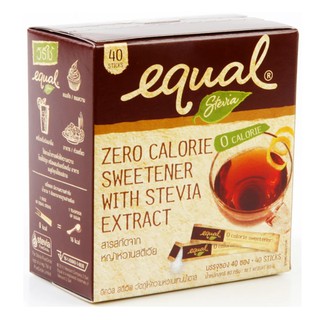 Equal stevia อิควลสารให้ความหวาน แทนน้ำตาลจากหญ้าหวานธรรมชาติ 1 กล่อง 40 ซอง อาหาร เครื่องดื่ม