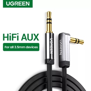 UGREEN รุ่น 10599 สาย AUX หัวแจ็คขนาด 3.5mm (ชุปทอง 24k) ข้องอ 90 องศา(1) มือถือเชื่อมต่อกับลำโพงรถยนต์
