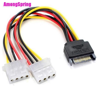 ( Amongspring ) สายเคเบิ้ล 15 Pin Sata Male To Double 4 Pin Molex Female Ide Hdd ฮาร์ดไดรฟ์