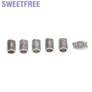 Sweetfree 6Pcs Viking Beads Celtic Beard in Antique Silver Charm Dreadlock Hair Bead Ring