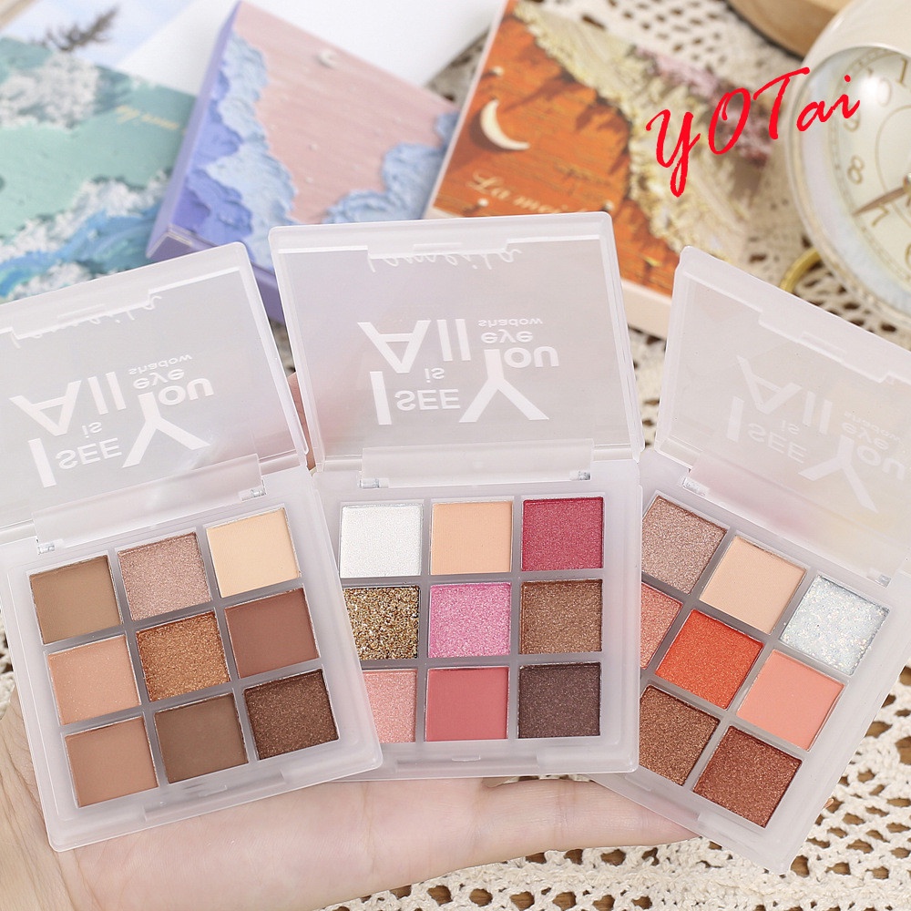 YOTAI LAMEILA พาเลทอายแชโดว์ 9สี เนื้อดินน้ำมัน สีสวย ติดทน กันน้ำ 9ช่อง แบบพกพาและใช้งานง่าย