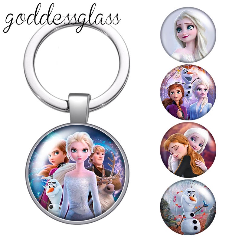 Disney Frozen Elsa Anna Princesses Olaf Photo glass พวงกุญแจห้องโดยสารกระเป๋า พวงกุญแจรถ ที่วางแหวน พวงกุญแจ Charms