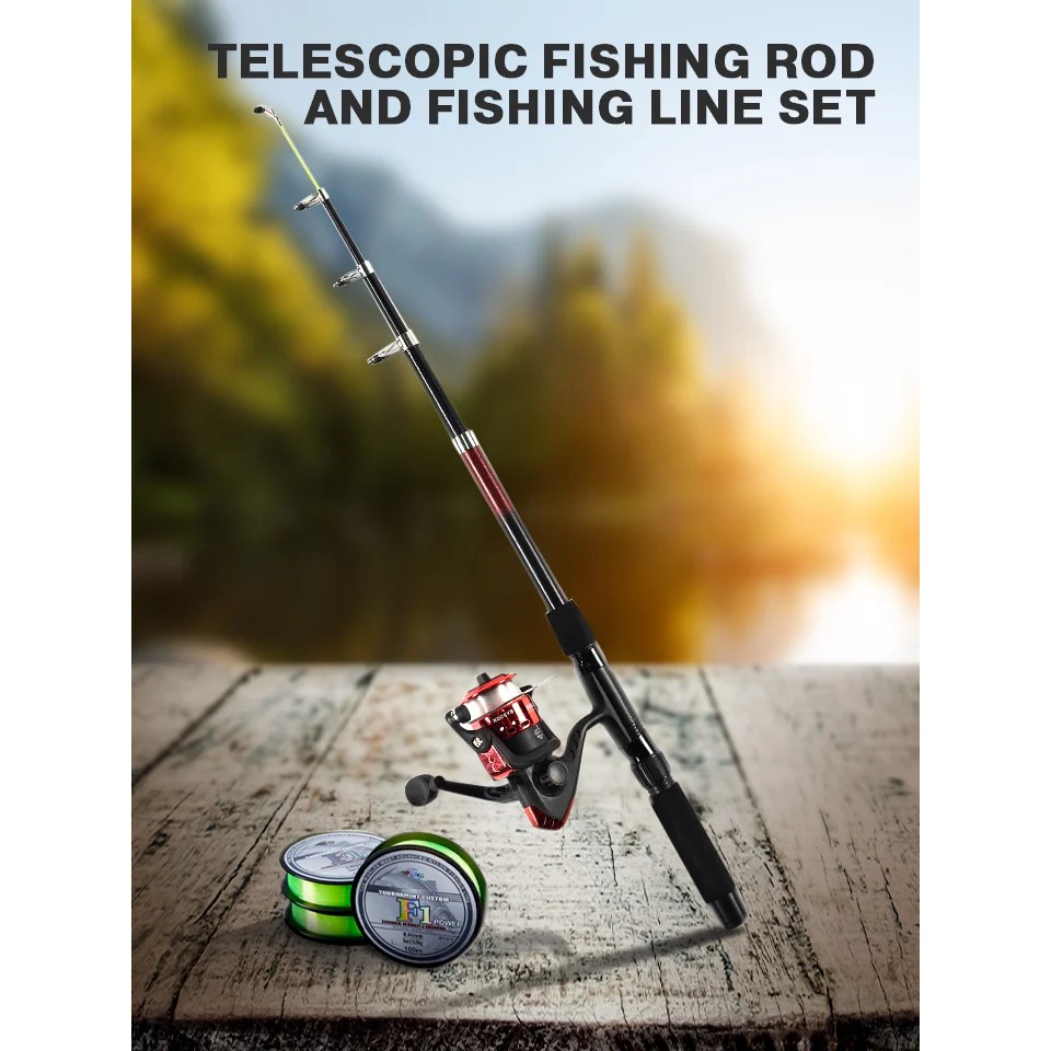 ส่งฟรี เซ็ตเบ็ดตกปลาพร้อมรอกและเส้นเอ็น Telescopic Fishing Rod and Fishing Line Set เก็บเงินปลายทาง