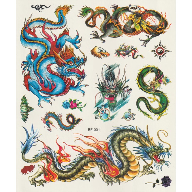 1 แผ่น แทททูสติกเกอร์สีแฟนซีมังกรติดผิวขนาดใหญ่ Temporary Tattoo ขนาด S-L - รูปที่ 5
