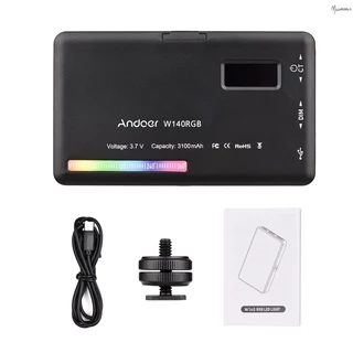 Andoer W140 ไฟวิดีโอ LED RGB แบบชาร์จไฟ เติมแสง CRI95+ 2500K-9000K หรี่แสงได้ 20 เอฟเฟกต์แสง พร้อมอะแดปเตอร์ หน้าจอ LCD สําหรับ Vlog สตรีมมิ่ง ถ่ายทอดสด