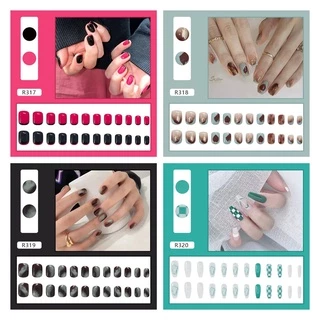 【พร้อมกาว + กล่อง】เล็บปลอม R280-R320 24 ชิ้น