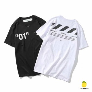 ผ้าฝ้ายแท้【Lemon】เสื้อยืด OFF WHITE NO.1 ใส่ได้ทั้งชายและหญิงS-3XL