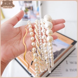 [พร้อมส่ง] ที่คาดผมมุก ประดับไข่มุก น่ารัก สไตล์เกาหลี ใส่ได้หลายลุค มี 32 แบบ : MiniMilwʕ•ᴥ•ʔ